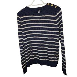 *3 FOR $9* NEW Lapis Navy Dark Striped Long Sleeve Knit Button Accent Sweater L